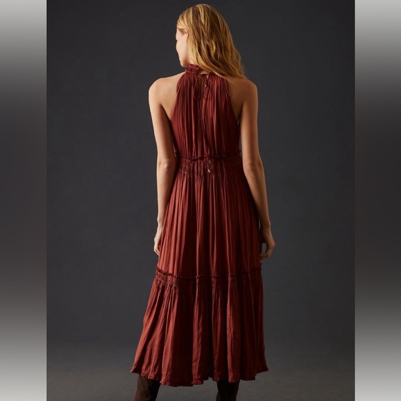 By Anthropologie Tiered Halter Dress High Neck Midi “Rose” Sleeveless Size 4 - Picture 2 of 9